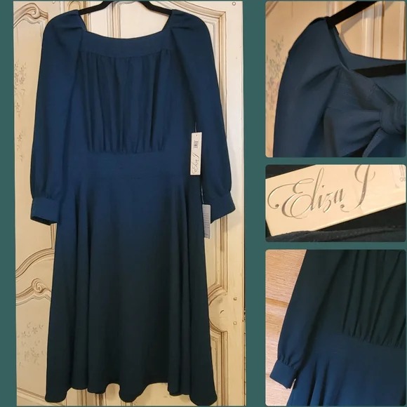 Eliza J Emerald Dress with Bow and Back Cutout NWT - Picture 2 of 13